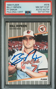 1989 Fleer Base - Billy Ripken - FF Error - PSA 8 Authentic Auto