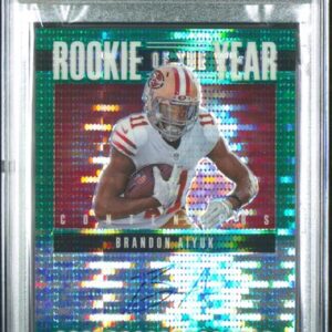2020 Panini Contenders Optic - Brandon Aiyuk ROY9 - Rookie of The Year Green Pulsar Auto /27 - PSA 10