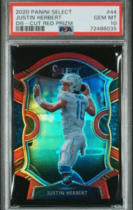 2020 Panini Select - Justin Herbert 44 - Die Cut Red - PSA 10