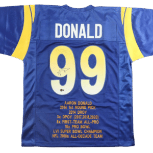 Aaron Donald Autographed Signed Career Highlight Blue Jersey. Beckett COA