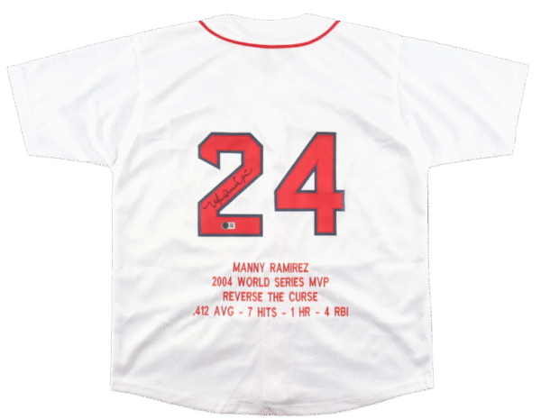 Autographed/Signed Manny Ramirez Career Highlight Stat Jersey (Beckett)