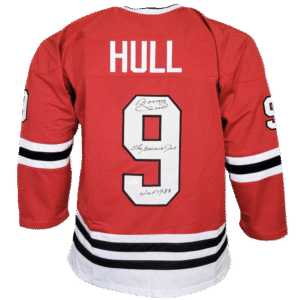 Bobby Hull Autographed Signed The Golden Jet HOF 83 Inscription Chicago Red Hockey Jersey (JSA)