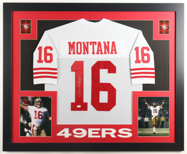 Joe Montana Signed Custom Framed Jersey Display (JSA)