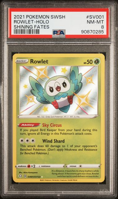 Rowlet - SV001/SV122 - Shining Fates: Shiny Vault - 2021 Pokemon - PSA 8